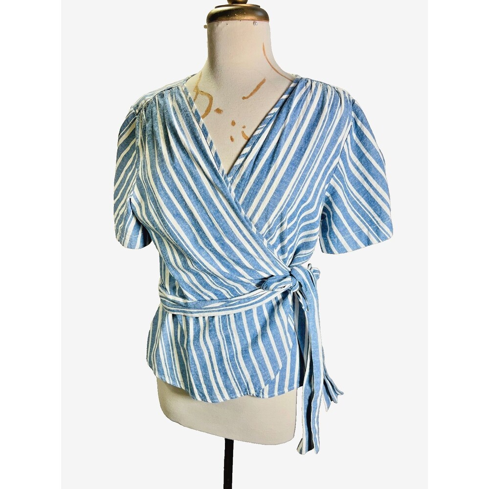 Max Studio Blouse Size XL Women's Modern Striped Boho Chic Preppy Wrapped Top